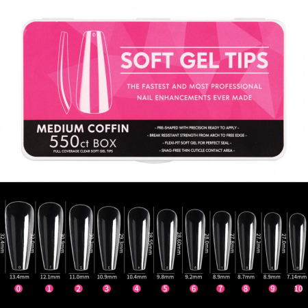 FTips PRO Soft Gel Fullcover Tips - Short Coffin 550