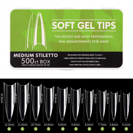 HTips PRO Soft Gel French Tips - Medium Stiletto 500