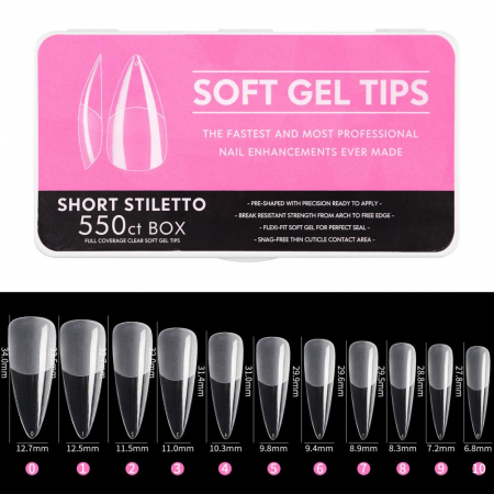 FTips PRO Soft Gel Fullcover Tips - Short Stiletto 550