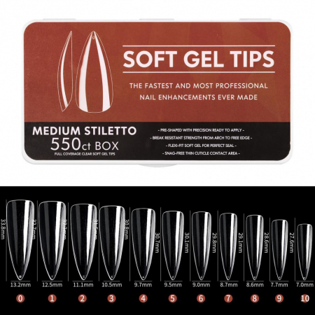 FTips PRO Soft Gel Fullcover Tips - Medium Stiletto 550
