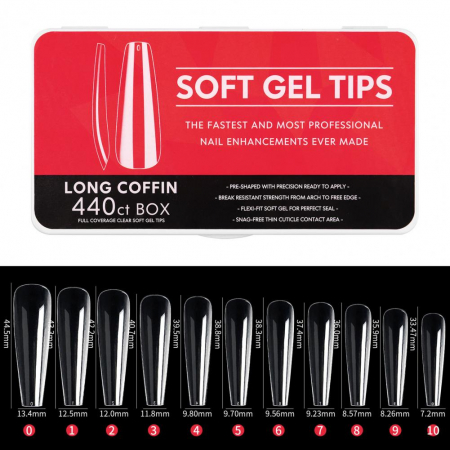FTips PRO Soft Gel Fullcover Tips - Long Coffin 440