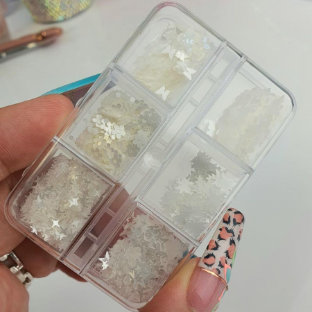 White Mix Box small 3 (Butterflies, Leaves, Stars, Flowers)